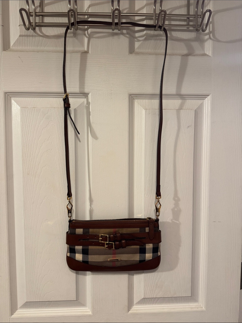 Burberry Tan and Brown Check Crossbody with Leather Trim - Picture 1 of 5